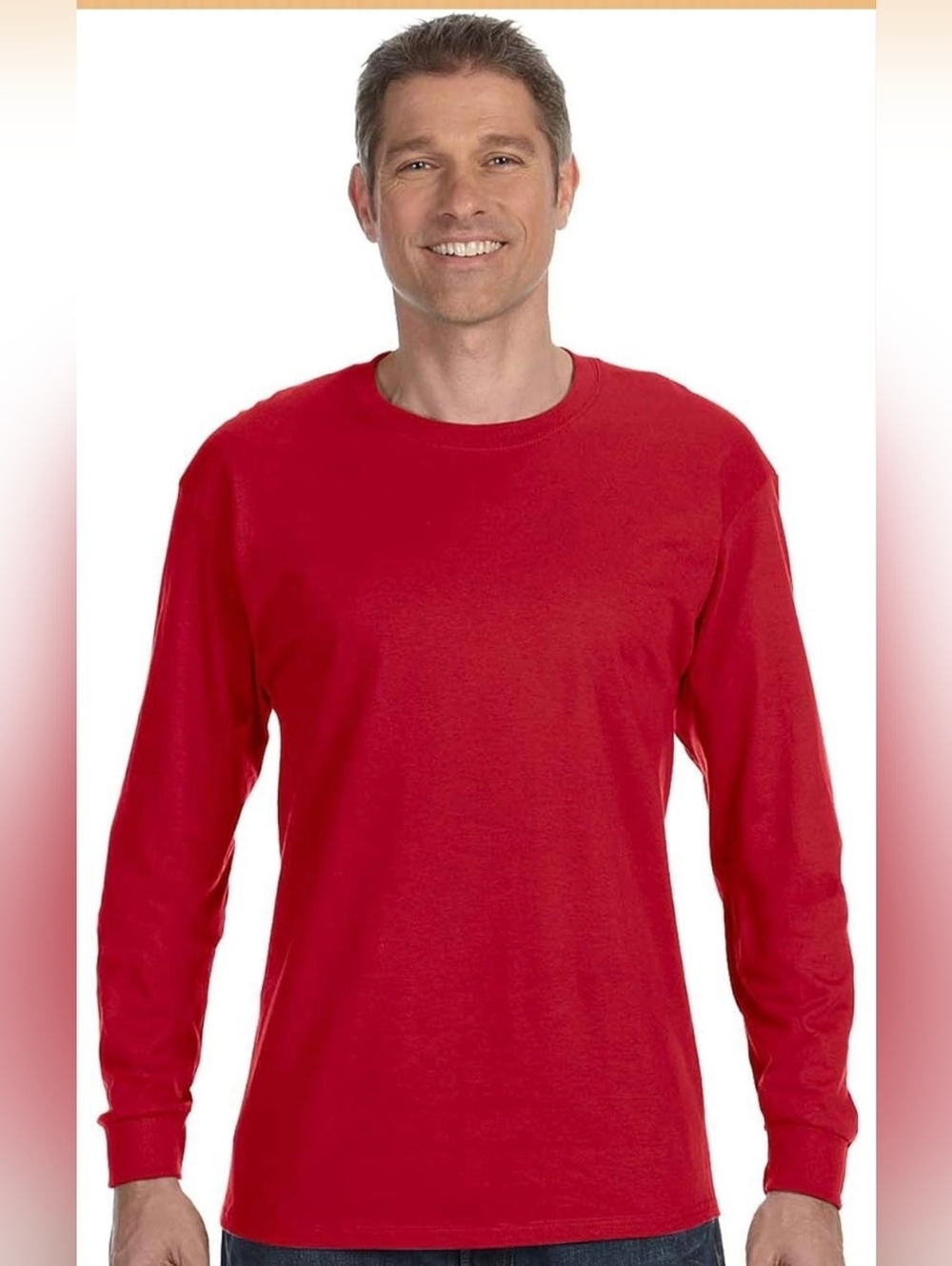 New Hanes Red Long Sleeve Men Cotton T-Shirt 3XL Basic Minimalist Tagless Cotton